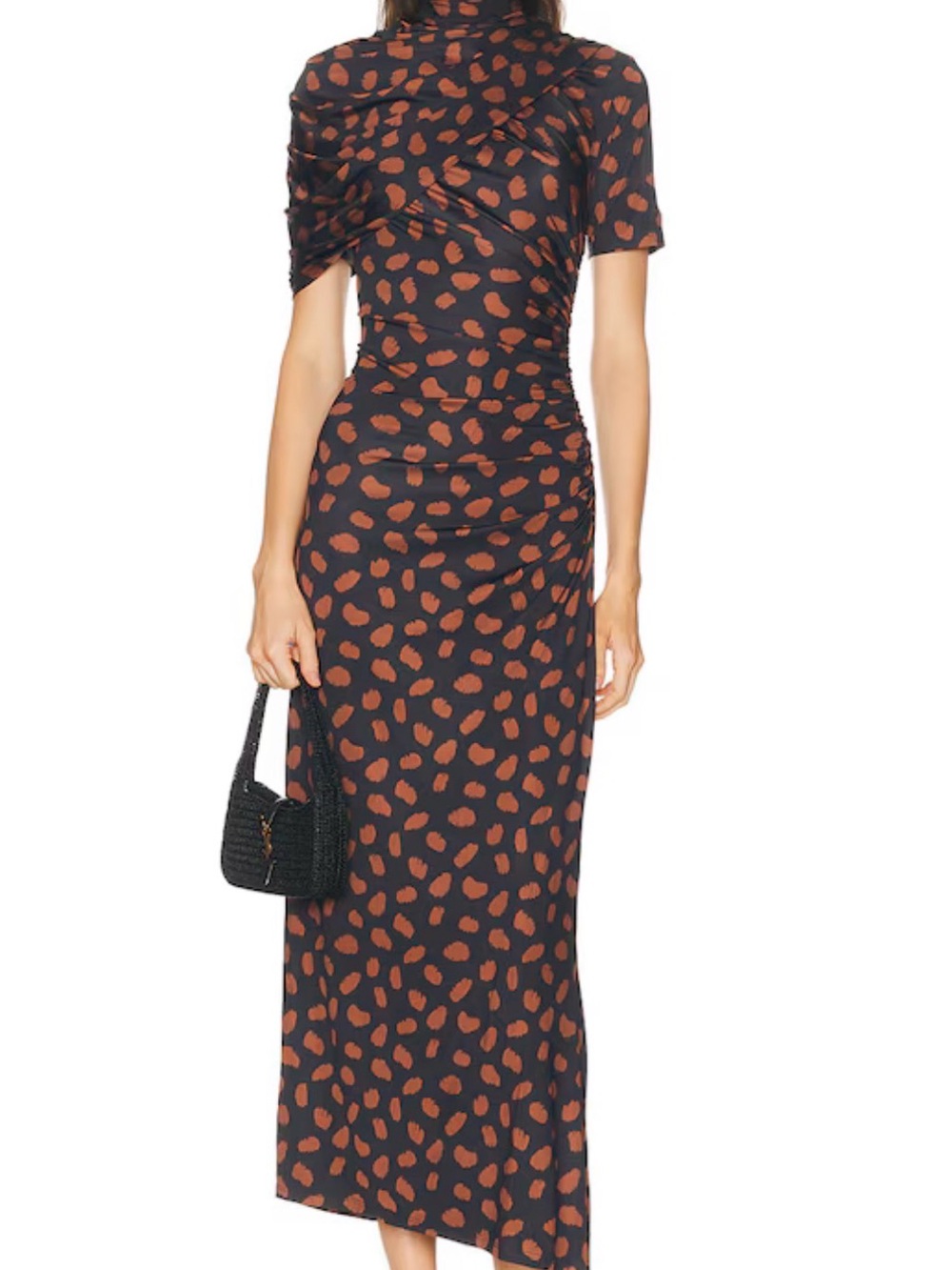 Johanna Ortiz Black Maxi Dress with Rust Spot Print